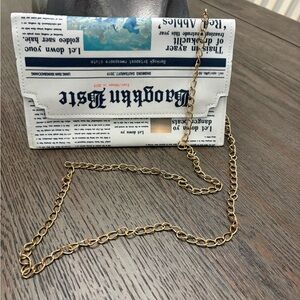 Newspaper Print Clutch with Gold Tone Chain